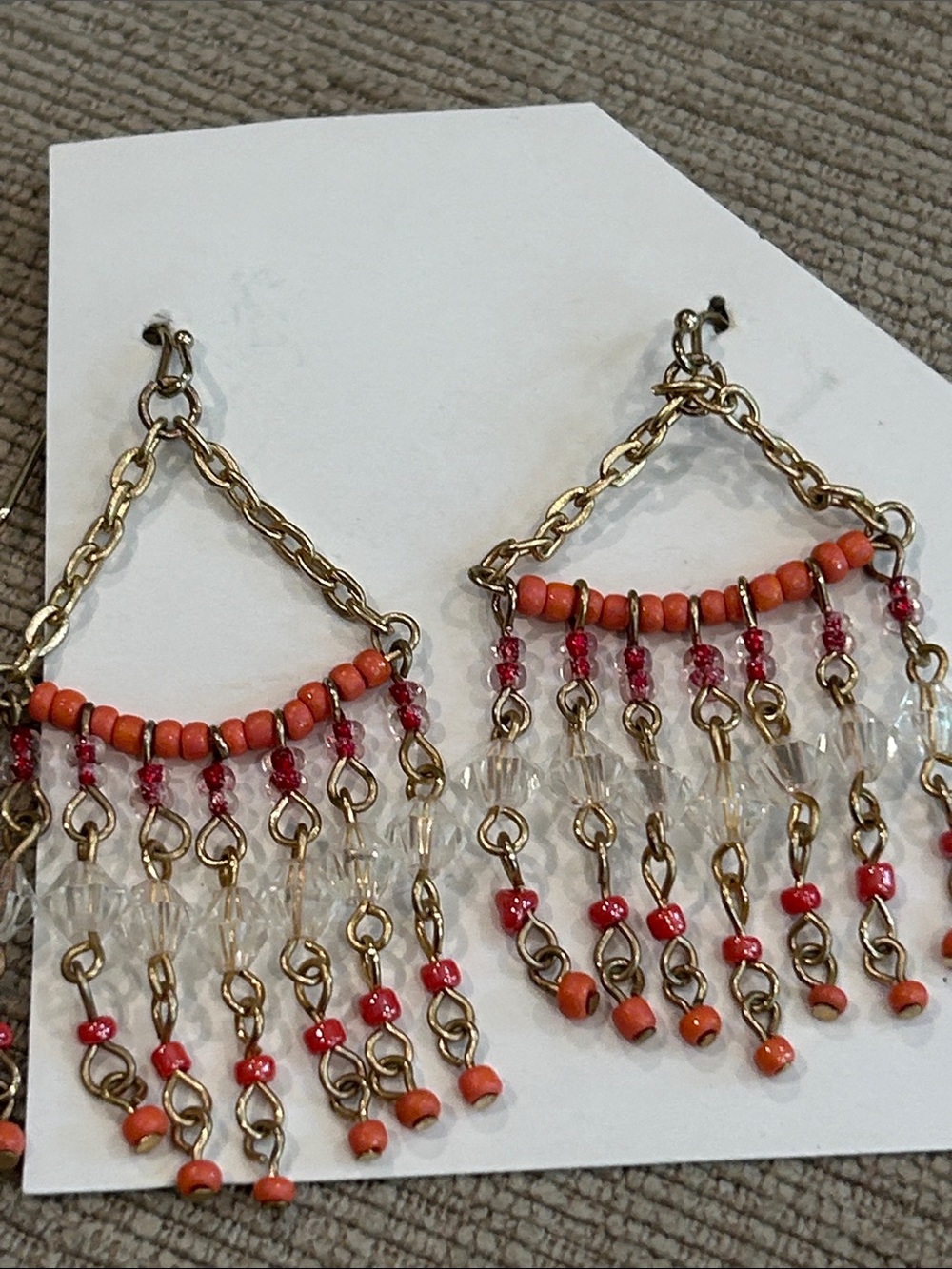Gold-Tone Orange Beaded Fringe Earrings image 3